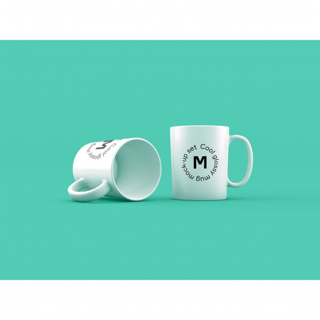 Free Two Mugs On Green Background Mock Up Psd