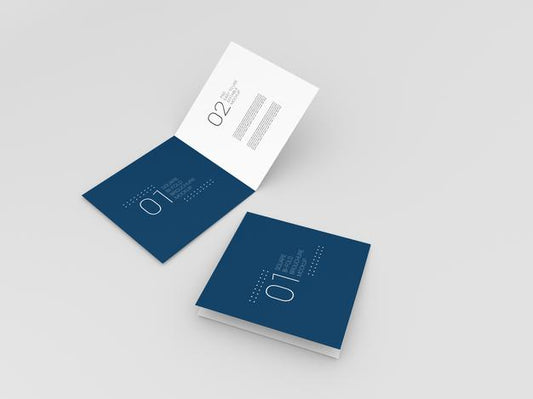 Free Two Realistic Square Bi-Fold Brochure Mockup Psd