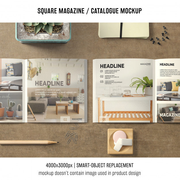Free Two Square Magazine Or Catalogue Mockups With Still Life Psd