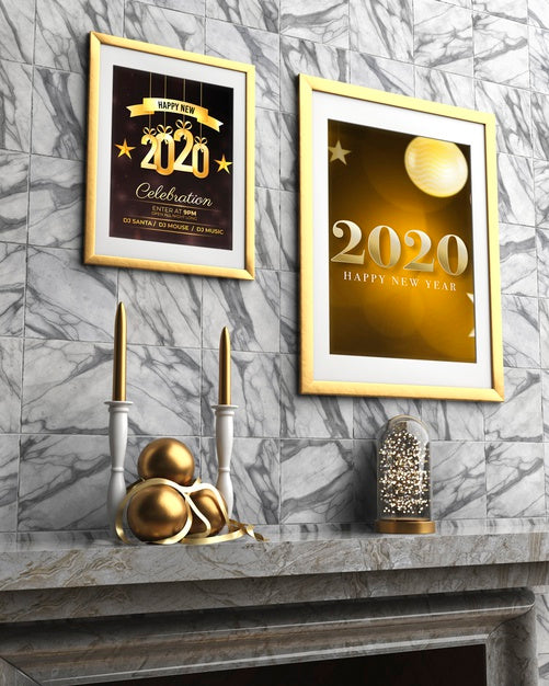 Free Two Thematic Frames On Wall For New Year Night Psd