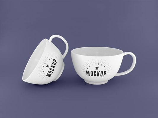 Free Two White Mugs Mockup Psd