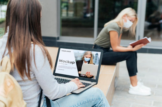 Free Two Women Keeping Social Distance Outdoors Psd