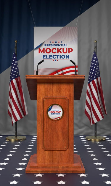 Free United States Election Podium With Flags Mock-Up Psd