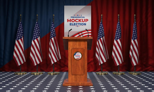 Free United States Election Podium With Flags Psd