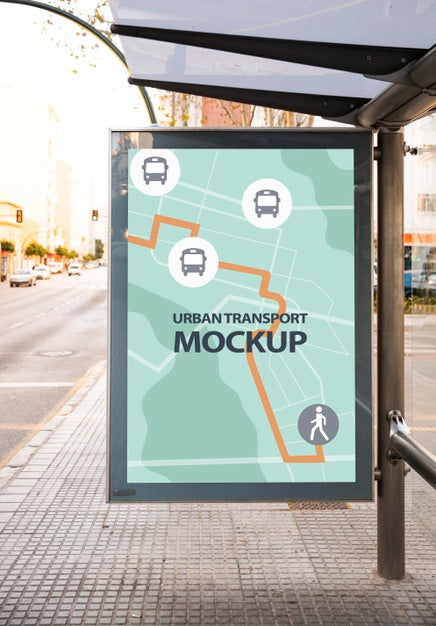 Free Urban Bus Stop With Mock-Up Psd