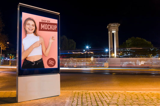 Free Urban City Lights With Sign Mock-Up Psd