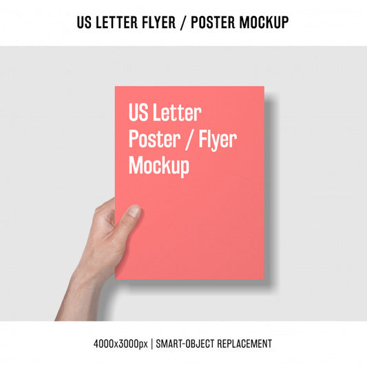 Free Us Letter Flyer Or Poster Mockup With Hand Holding It Psd
