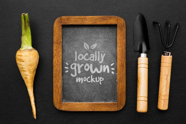 Free Utensils And Locally Grown Veggies Mock-Up Psd
