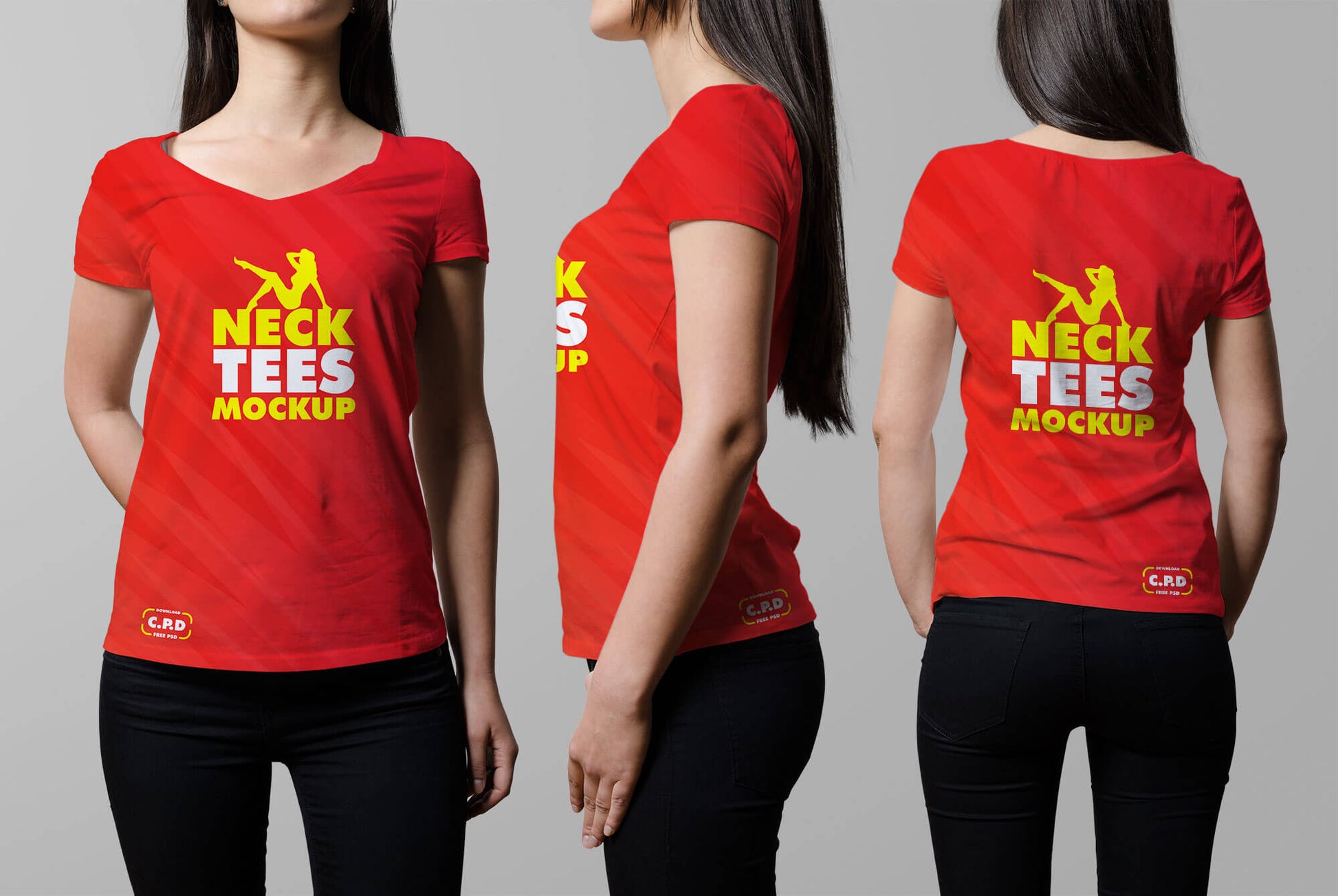 Free V-Neck Female T-Shirt Mockup Psd