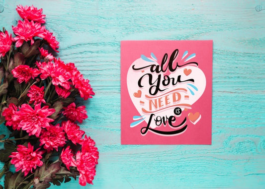 Free Valentine Card Mockup With Flowers Psd