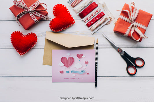 Free Valentine Elements And Card Mockup Psd