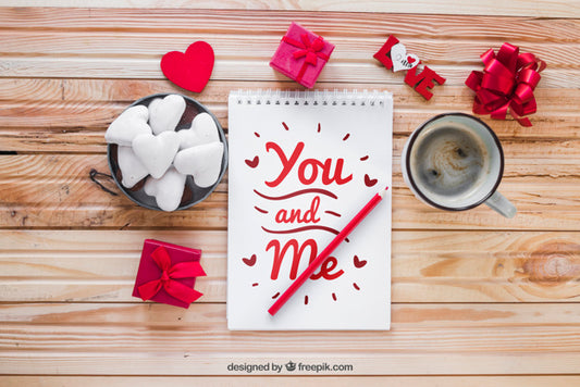 Free Valentine Elements And Notebook Mockup Psd