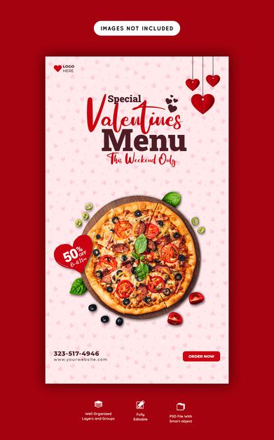Free Valentine Food Menu And Delicious Pizza Instagram And Facebook Story Template Psd