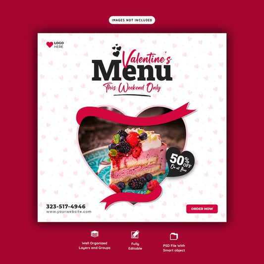 Free Valentine Food Menu And Restaurant Social Media Banner Template Psd
