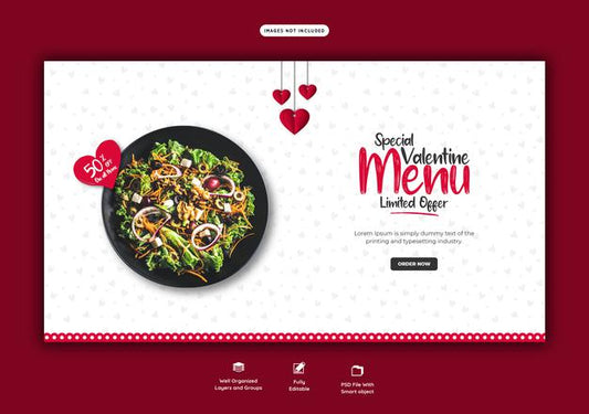 Free Valentine Food Menu And Restaurant Web Banner Template Psd