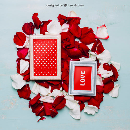 Free Valentine Mockup With Frames And Petals Psd
