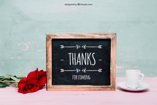 Free Valentine Mockup With Slate And Roses Psd