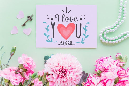 Free Valentines Card Mockup With Flowers Psd