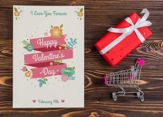 Free Valentines Card Mockup With Presents Psd