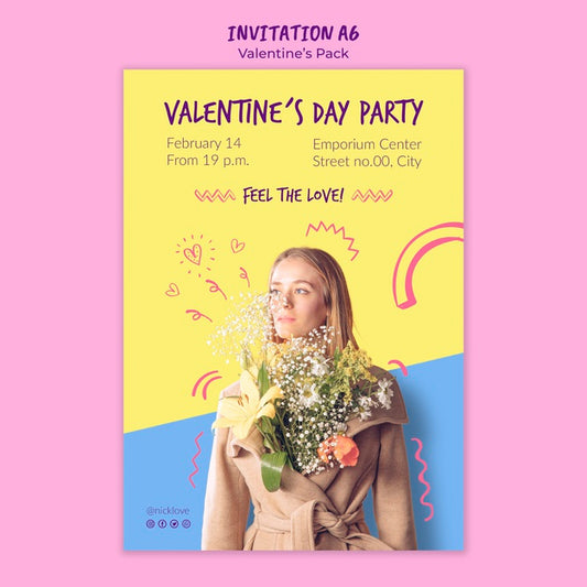 Free Valentine'S Day A6 Invitation Template Psd
