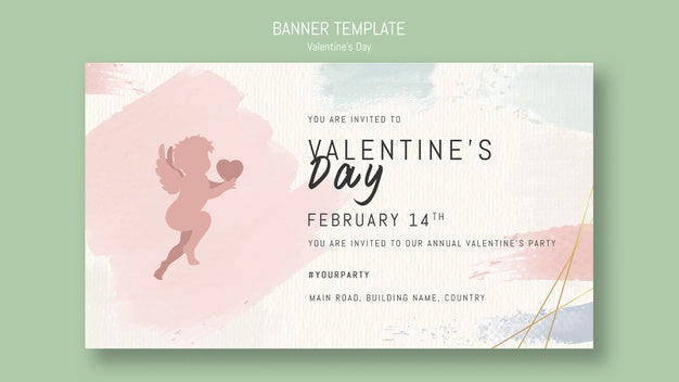 Free Valentine'S Day Banner Template With Angel Psd