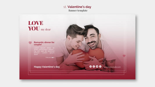 Free Valentine'S Day Banner Template With Male Couple Psd
