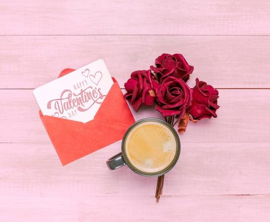 Free Valentines Day Card Mockup With Breakfast Psd