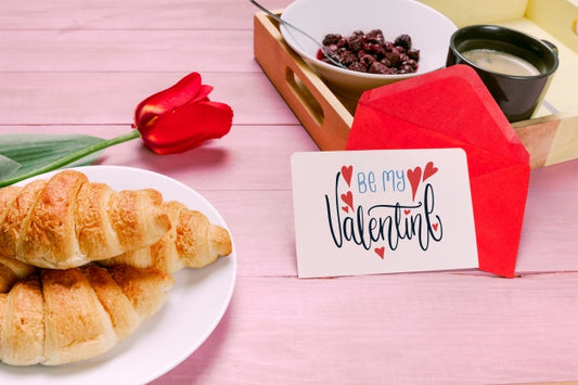 Free Valentines Day Card Mockup With Breakfast Psd