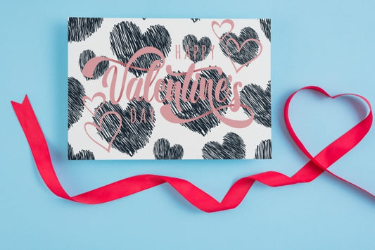 Free Valentines Day Card Mockup With Ribbon Psd