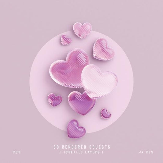 Free Valentines Day Cute Love Hearts Decorative Composition Isolated And Transparent 3D Rendering Psd