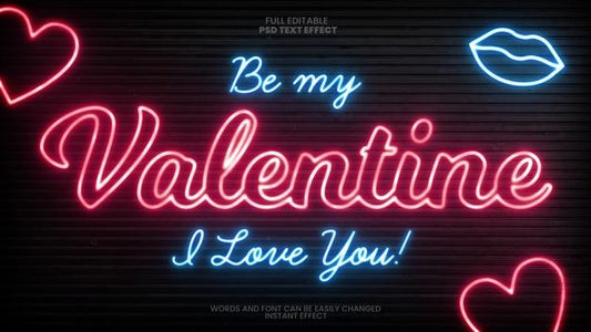 Free Valentines Day Neon Text Effect Psd