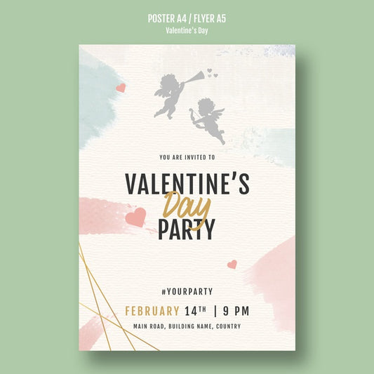 Free Valentine'S Day Party Poster With Angels Psd