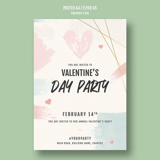 Free Valentine'S Day Party Poster With Hearts Psd