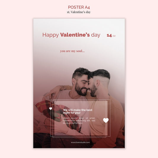 Free Valentine'S Day Poster Template With Male Couple Psd