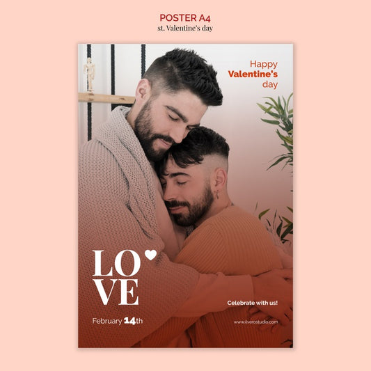 Free Valentine'S Day Poster With Male Couple Hugging Psd