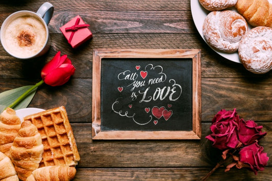 Free Valentines Day Slate Mockup With Breakfast Psd