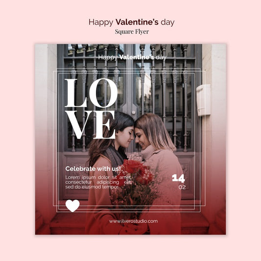 Free Valentine'S Day Square Flyer With Female Couple Psd