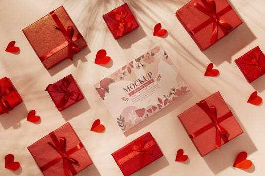 Free Valentines Day Still Life With Card Mockup Psd