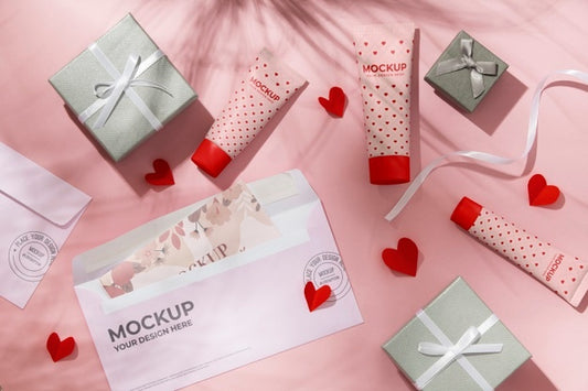 Free Valentines Day Still Life With Makeup Mockup Psd