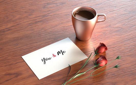 Free Valentine'S Postcard With Roses And Mug Psd