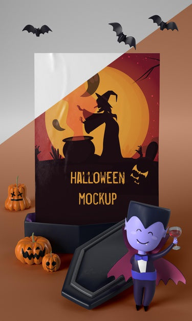 Free Vampire Character Next To Halloween Card Psd