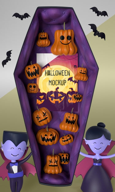 Free Vampire Characters Next To Halloween Card Psd