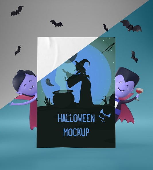 Free Vampires Holding A Halloween Card Mock-Up Psd