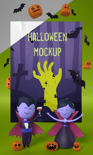 Free Vampires Next To Halloween Card Psd