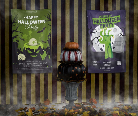 Free Variety Of Halloween Frame Mock-Ups And Pile Of Pumpkins Psd