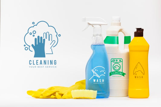 Free Various House Cleaning Products Mock-Up Psd