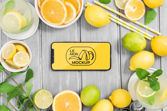 Free Various Lemons And Mock-Up Mobile Phone Psd