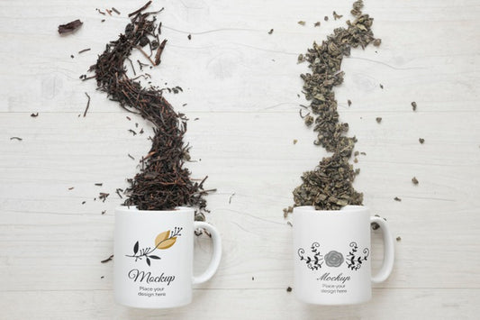 Free Various Tea From Overturned Mugs Mock-Up Psd