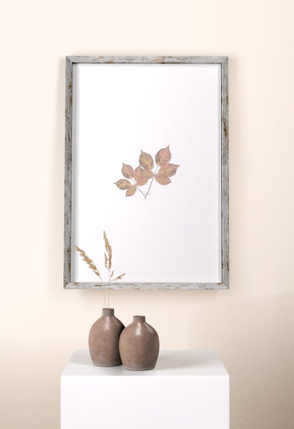 Free Vases With Flowers And Frame On Wall Psd