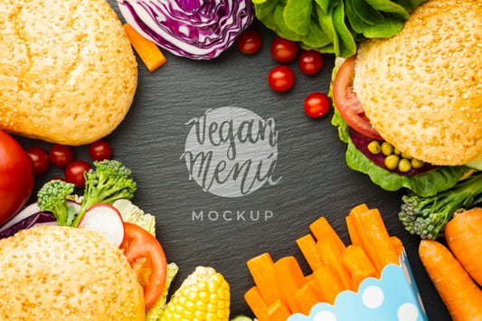 Free Vegan Menu Mock-Up Surrounded By Buns And Veggies Psd